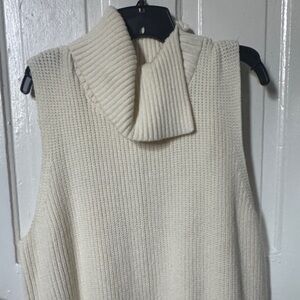 Women's Cream Sleeveless Turtleneck Sweater
